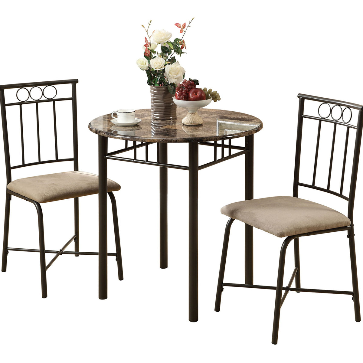 3 Pieces Dining Table Set, Small, Round, Contemporary & Modern