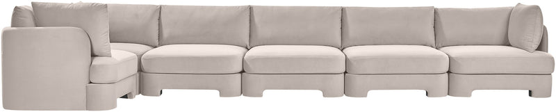 Light gray velvet upholstered L-shaped sectional sofa set with 6 pieces