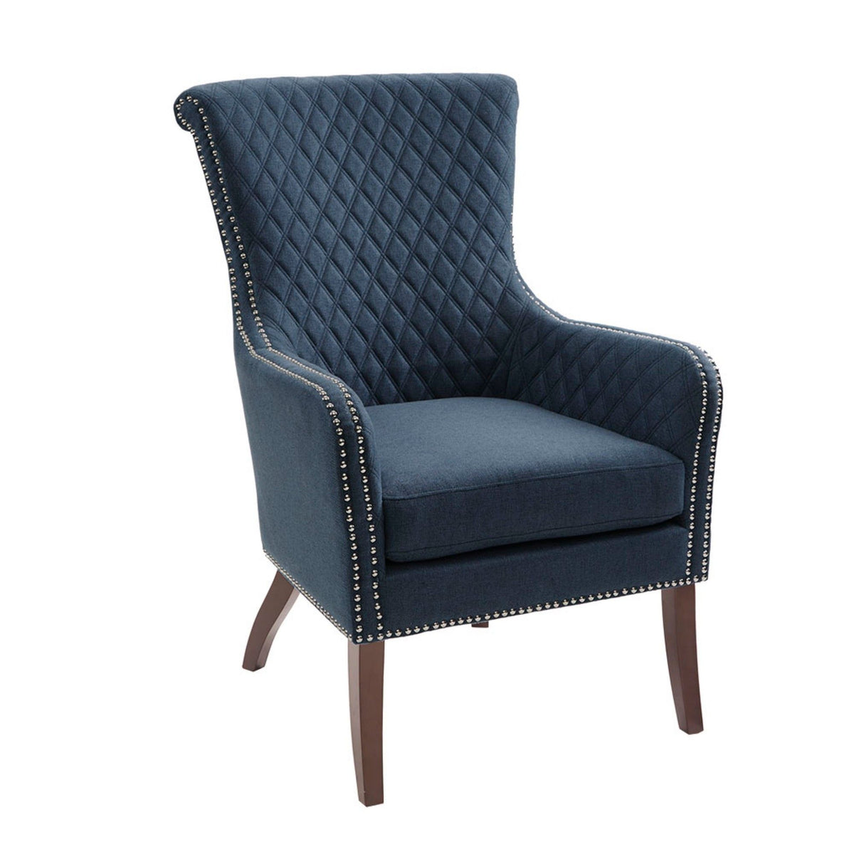 Modern Accent Chair With Quilted Back And Silver Studs - Dark Blue