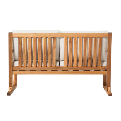 Contemporary Solid Wood Slat Back Patio Loveseat - Natural