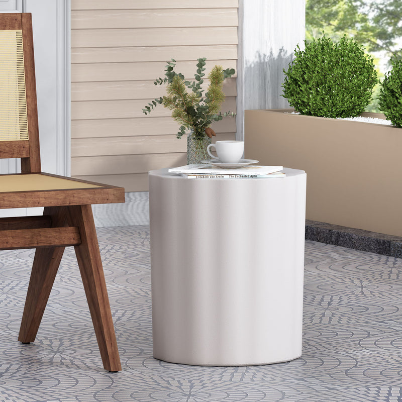 Outdoor End Table With Soft Wave Edge - Antique White