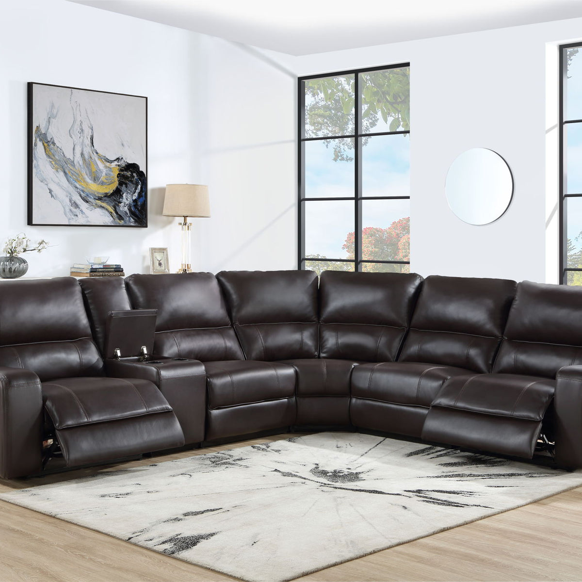 Saul - Power Recliner Sectional Sofa With USB Port Cupholder Console
