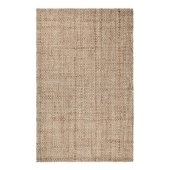 Jute rug with fine textured weave in light beige, rectangular border