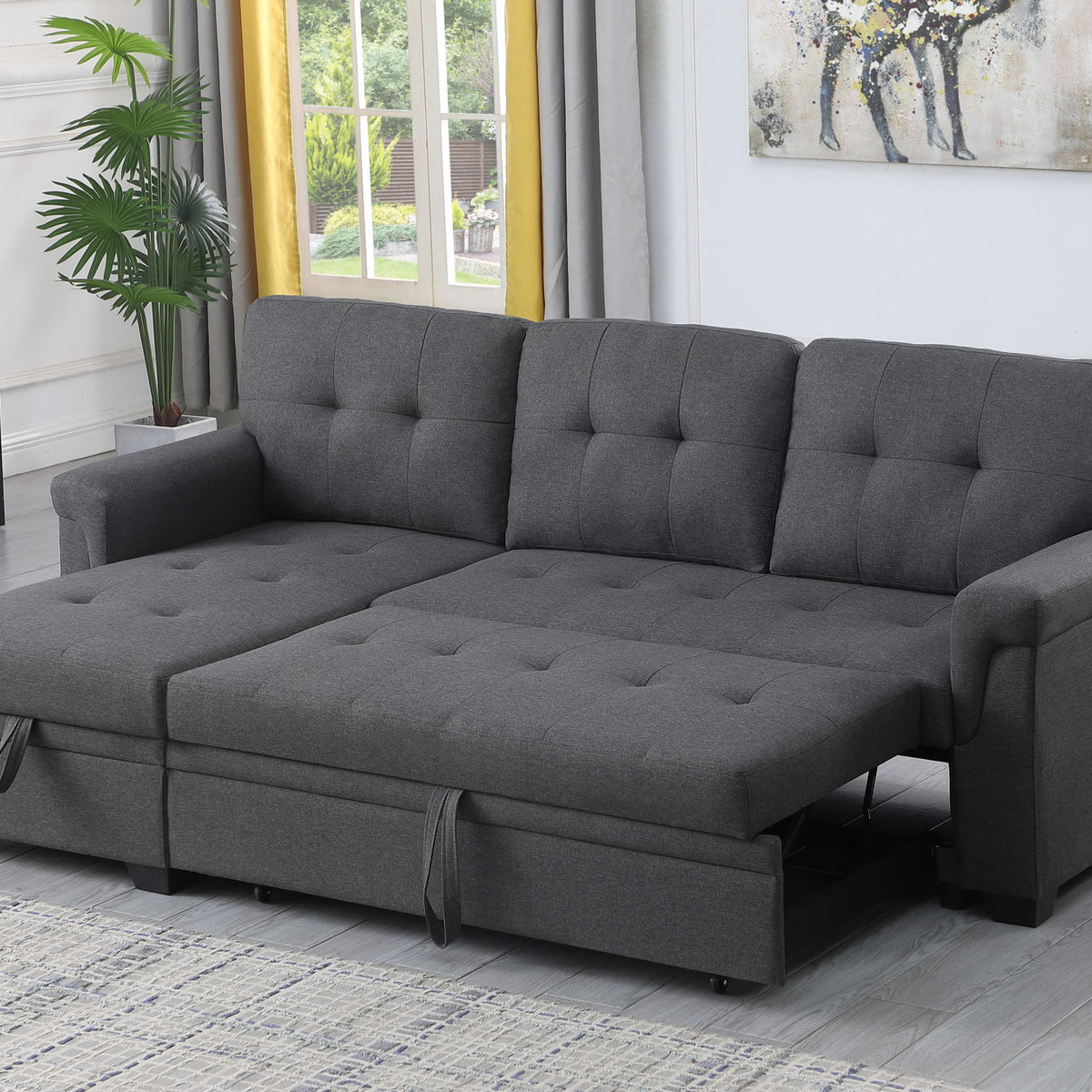 Lucca - Linen Reversible Sleeper Sectional Sofa With Storage Chaise