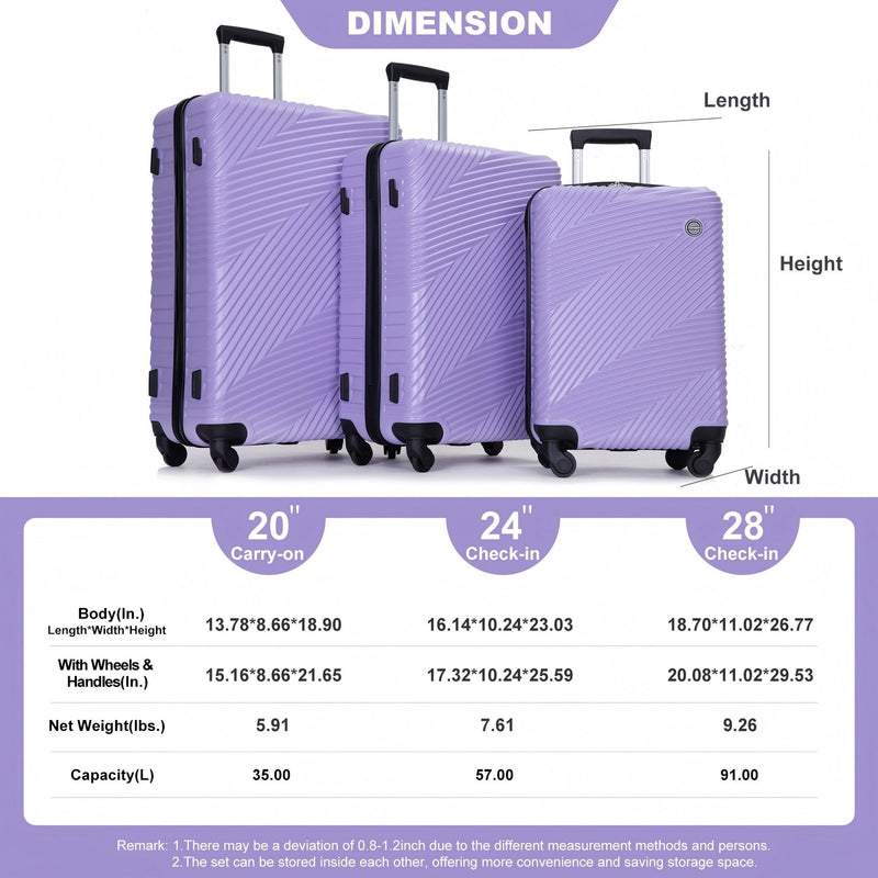 3 Piece Luggage Sets Lightweight Suitcase With Two Hooks, Spinner Wheels,