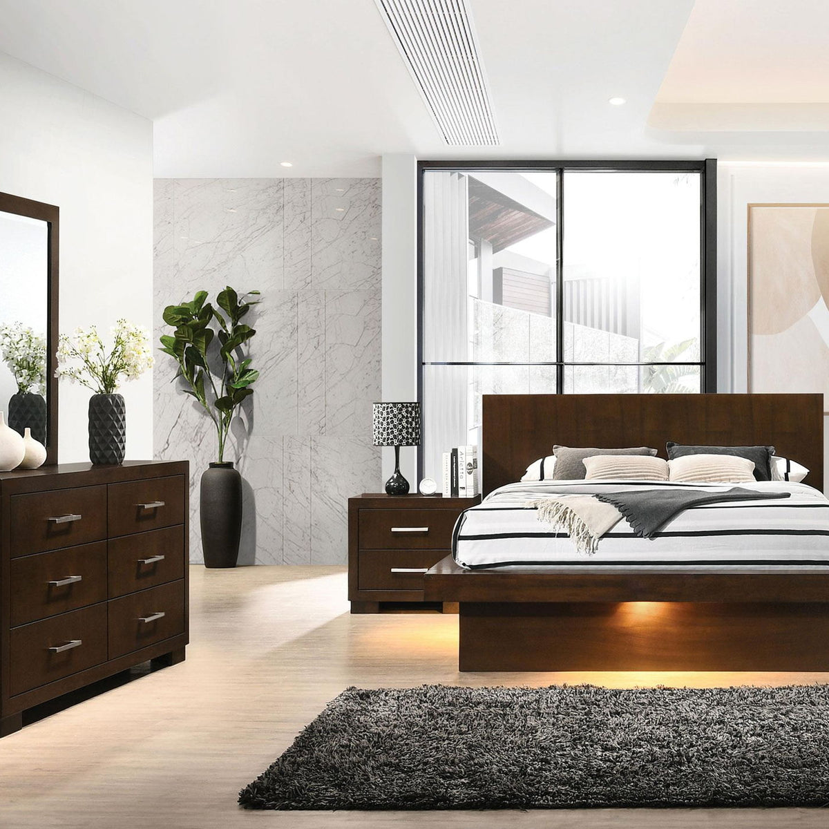 Jessica 4-piece Queen LED Bedroom Set Cappuccino