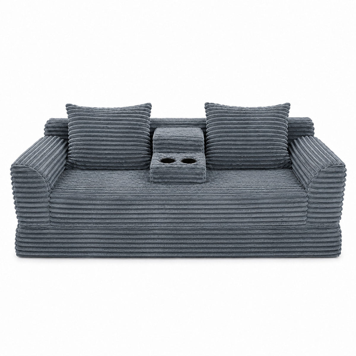 Soft Striped Convertible Sofa Bed, Dual Use Lounge Couch With Cup Holders And Pillows