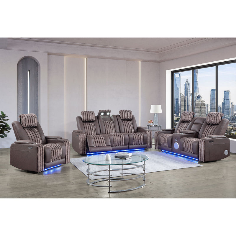 3-piece power reclining set with power headrests, dark brown upholstery