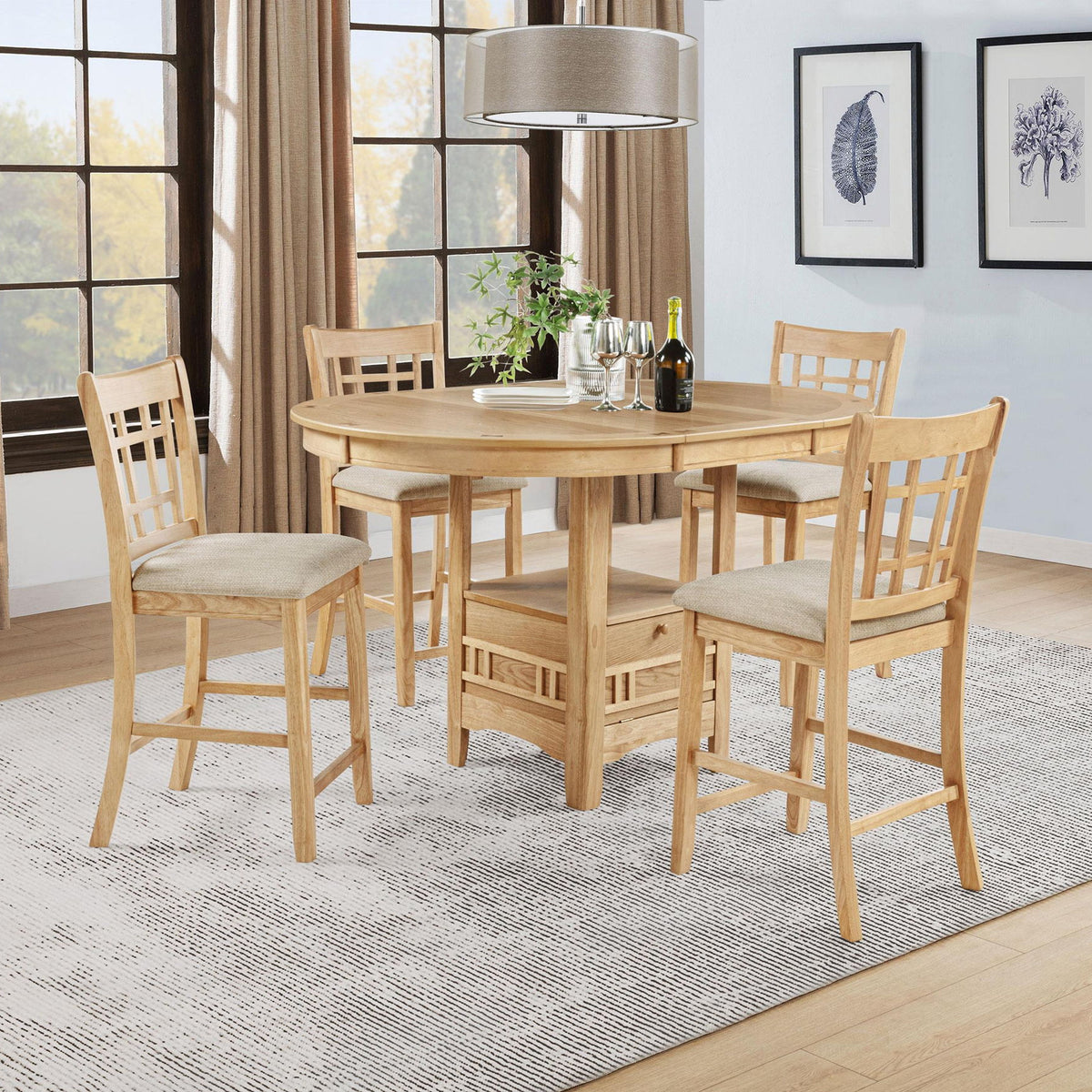 Lavon 5-piece Oval Counter Height Dining Set Light Oak