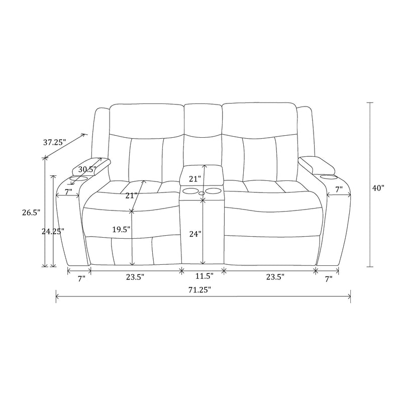 Blanca - Power Console Reclining Loveseat With LED Lights, Power Headrest And Speakers - Charcoal