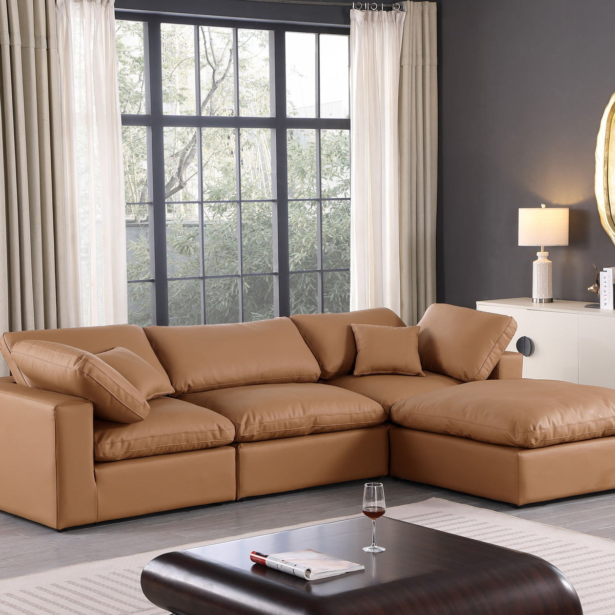Comfy - 4 Piece Faux Leather Modular Sectional With Chaise
