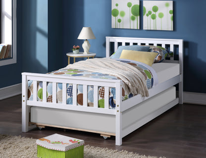 Twin Bed with Trundle, Platform Bed Frame with Headboard and Footboard, for Bedroom Small Living Space, No Box Spring Needed, White