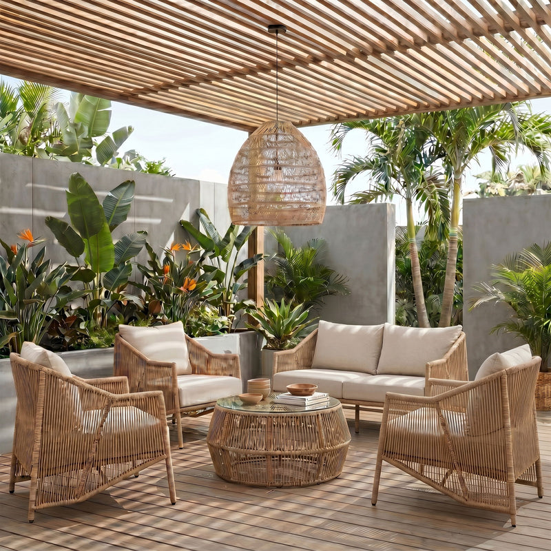 Coastline - Olefin Water Resistant Fabric And Wicker Outdoor Patio Loveseat - Beige