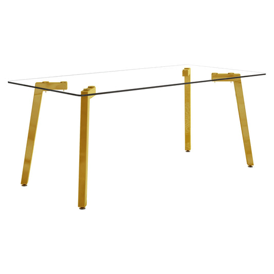 Minimalist Rectangular Dining Table With Transparent Glass Top And Metal Legs