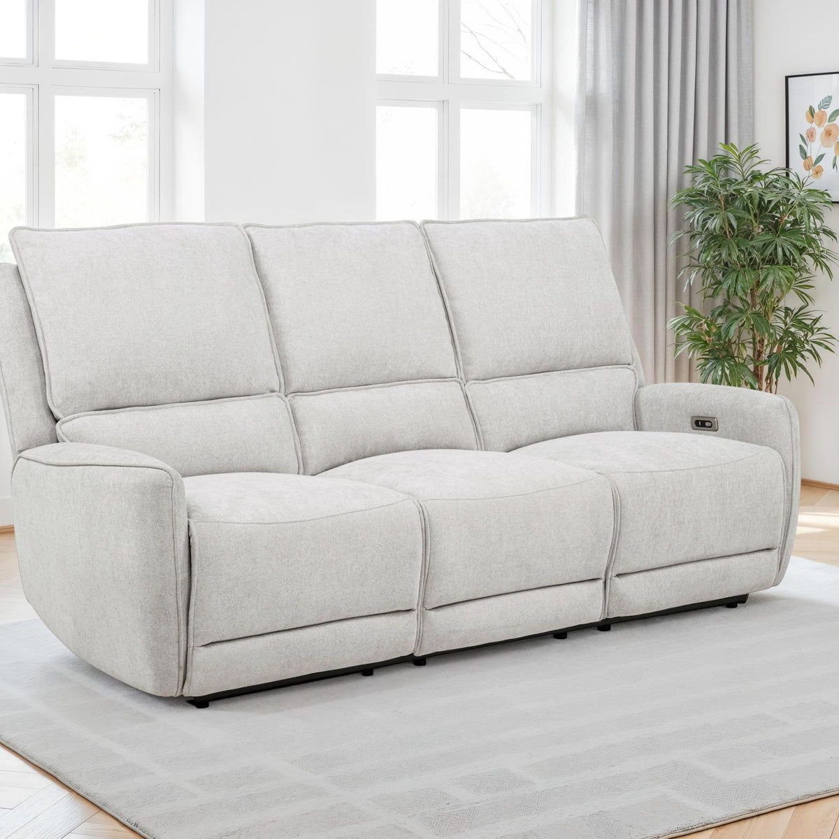 Sylmar Chenille Upholstered Power Reclining Sofa Dove Grey