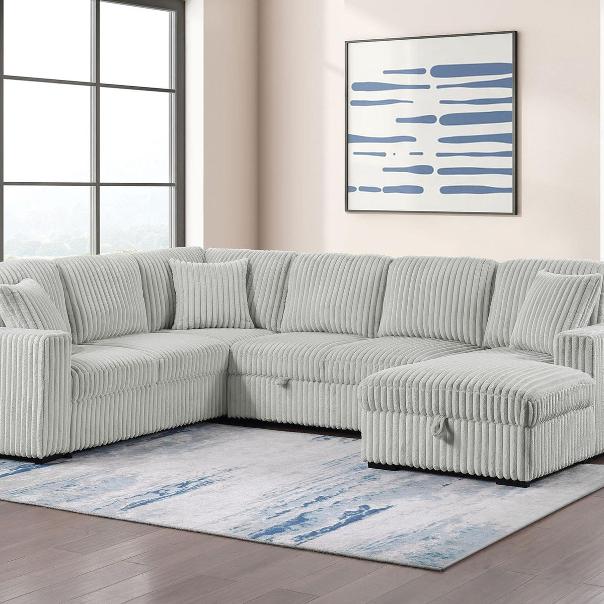 Devonshire Sleeper Sectional Sofa Storage Chaise Grey