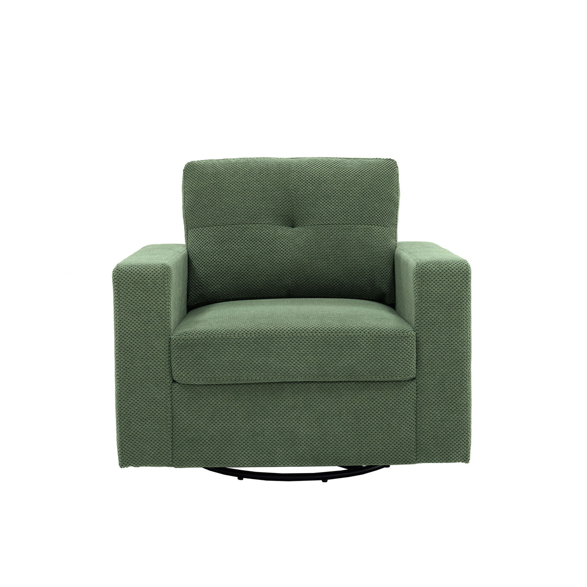 Dark green upholstered single sofa chair with high back and rounded armrests