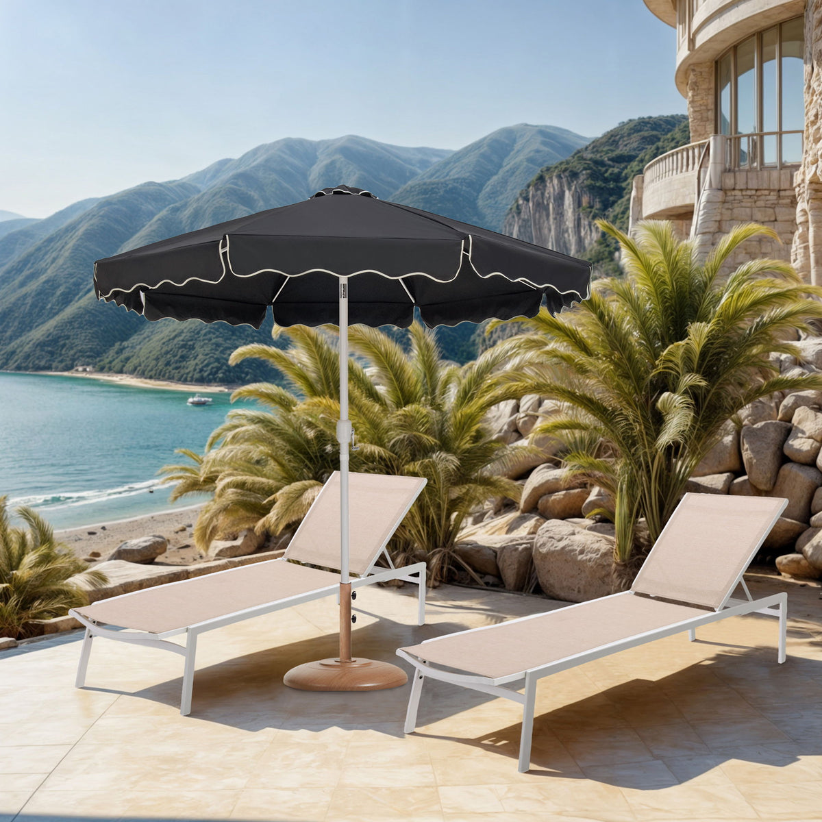 Amalfi - Patio Umbrella - Light Brown Base / White Pole