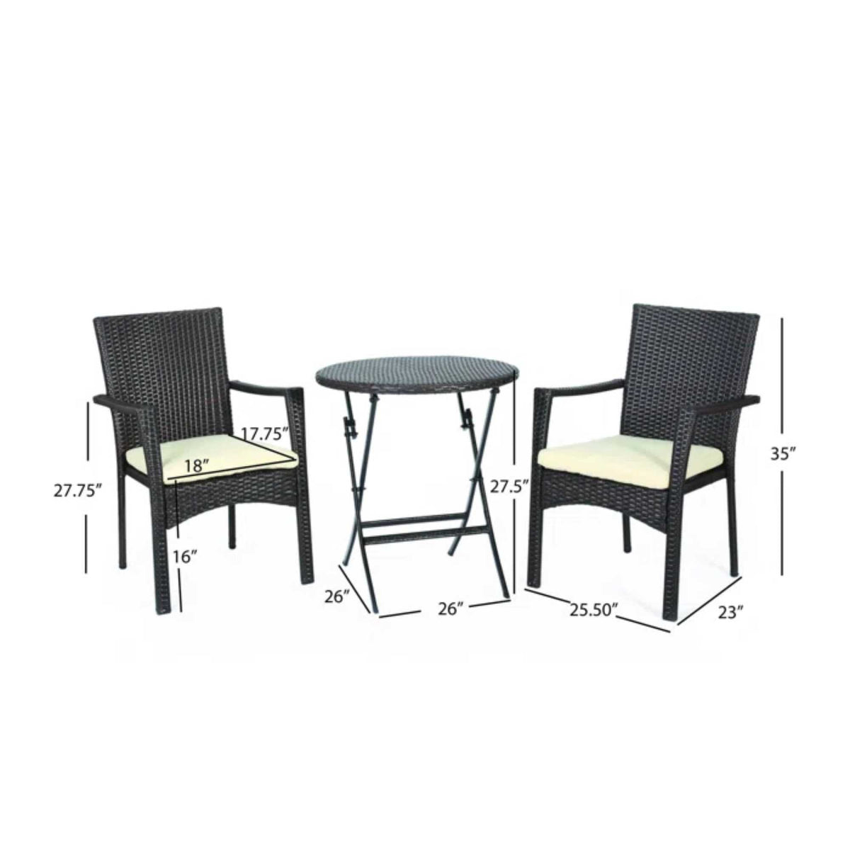 3 Piece Bistro Set With Water Resistant Cushions And 2 Chairs - Brown Multi