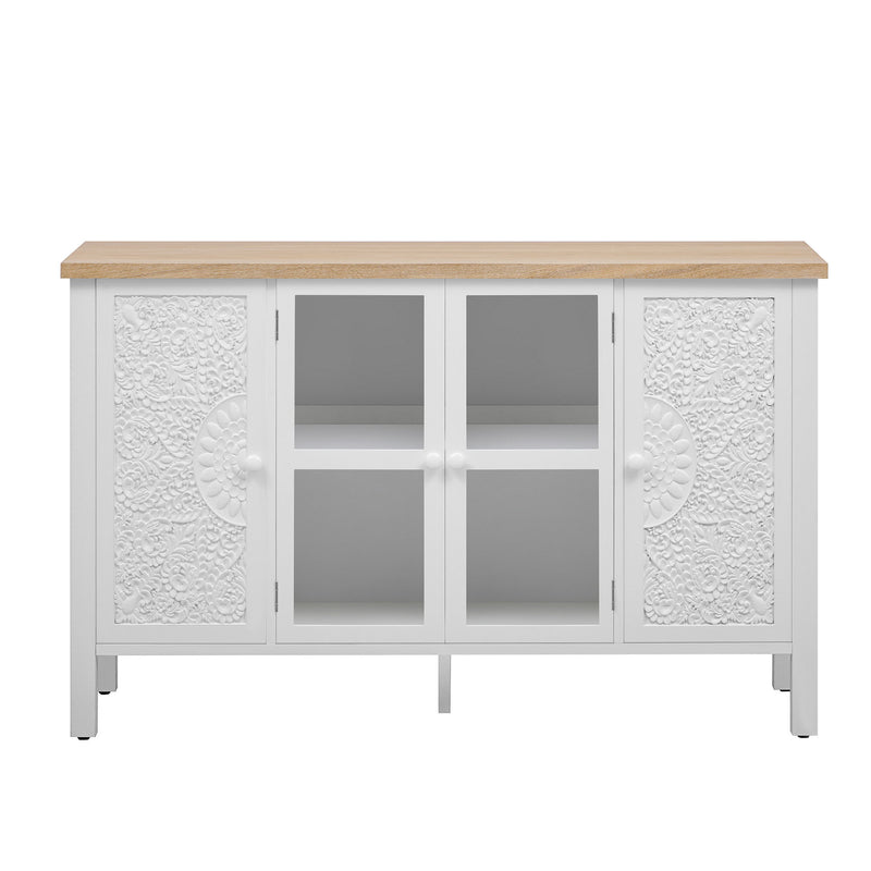 Retro TV Stand For TVs Up To 43", Entertainment Center Media Console Cabinet With 3 Spacious Cabinets, Glass Cabinet Doors And Anti-Tip Device For Living Room - White