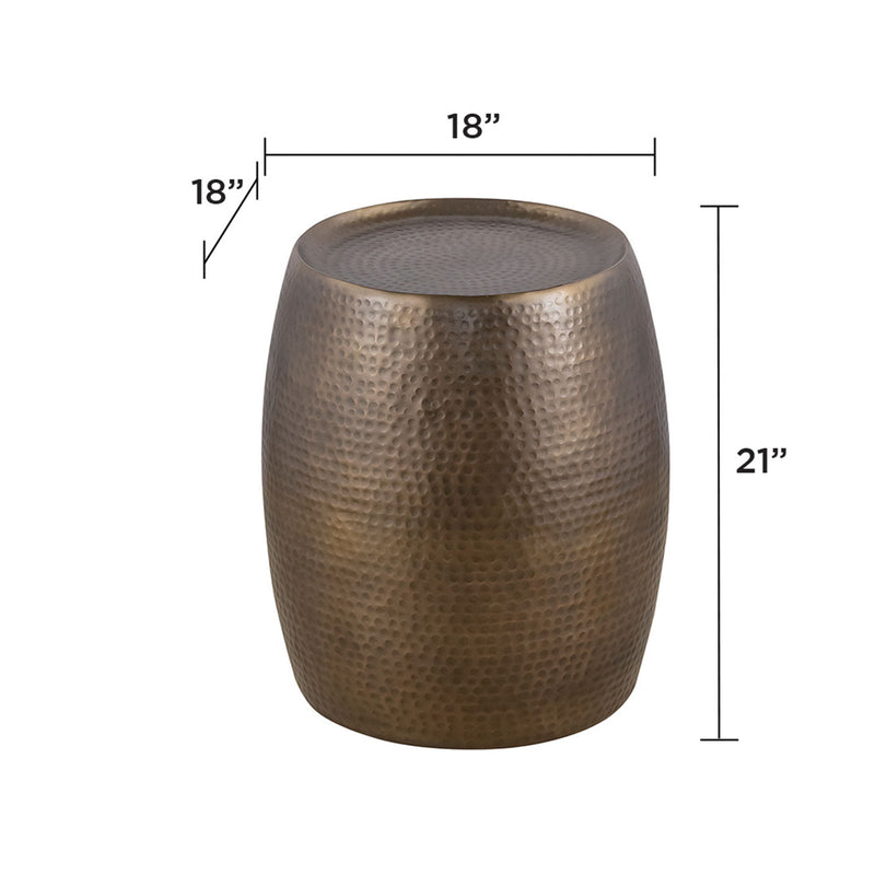 Bronze hammered round end table, 18 in wide x 21 in high