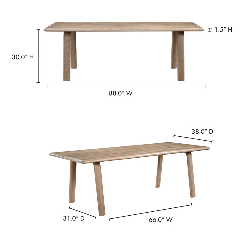 White oak dining table, 88" W x 38" D x 30" H, rectangular top