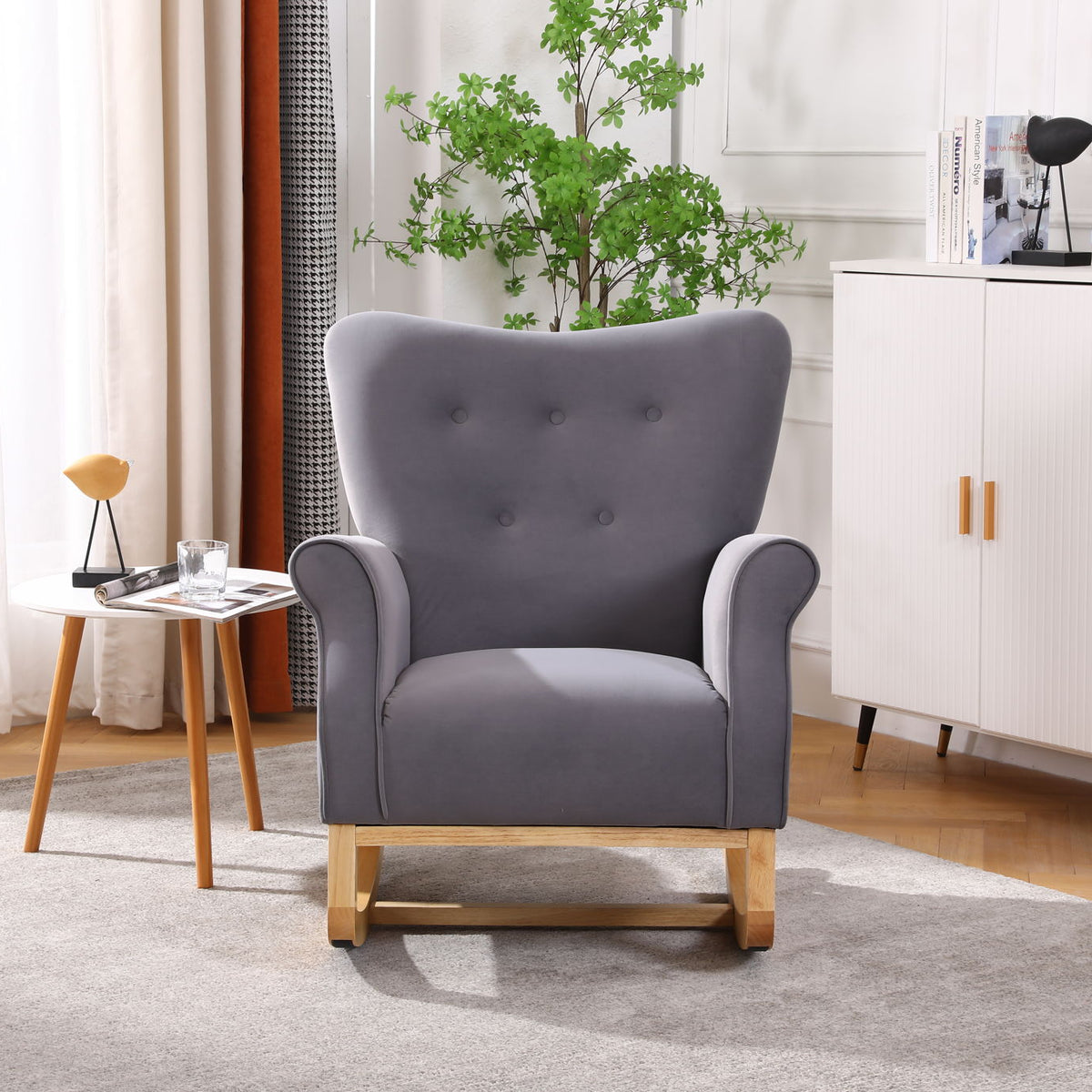 Modern Rocking Chair, Upholstered Accent Chair For Nursery, Small Contemporary Rocke