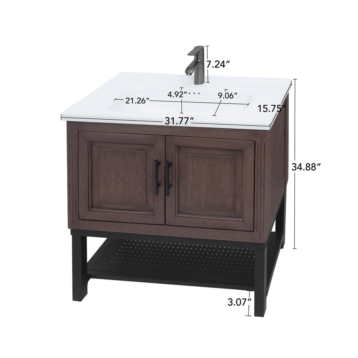 Modern Freestanding Bathroom Vanity With Ceramic Sink, Hot And Cold Faucet, Storage Cabinet & Open Shelf