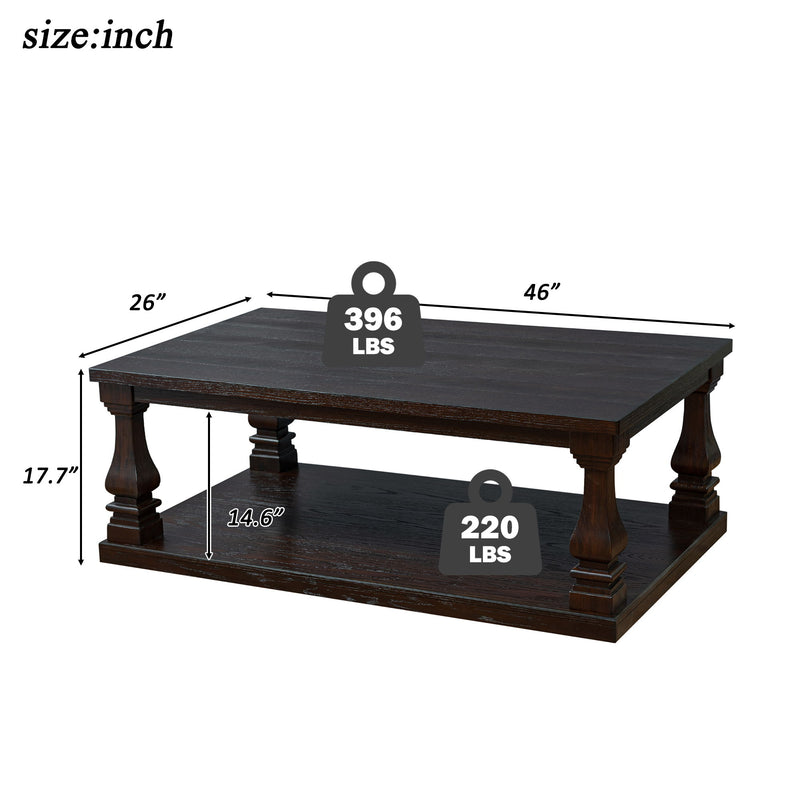 Rectangular Coffee Table With Open Storage Shelf For Living Room - Espresso
