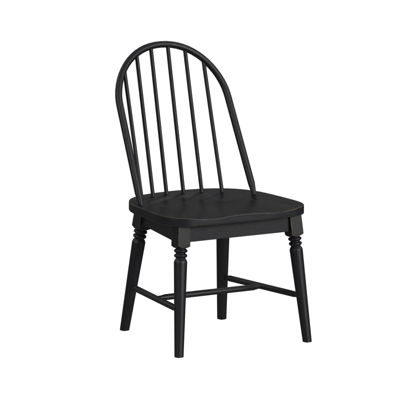 Black spindle-back dining chair with arched top and round seat