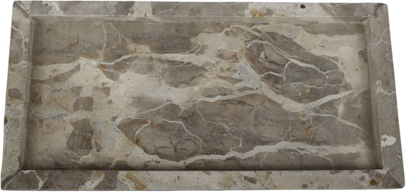 Genuine marble tray with light gray marble interior and veined pattern