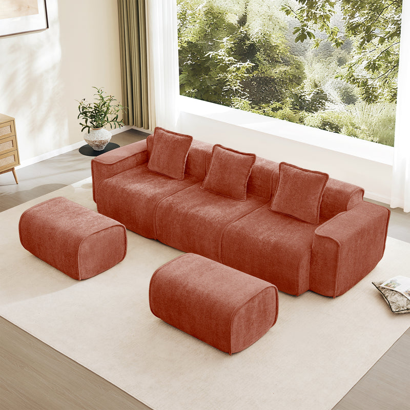 3-Seater Modular U-Shaped Velvet Sectional Sofa - Red Velvet