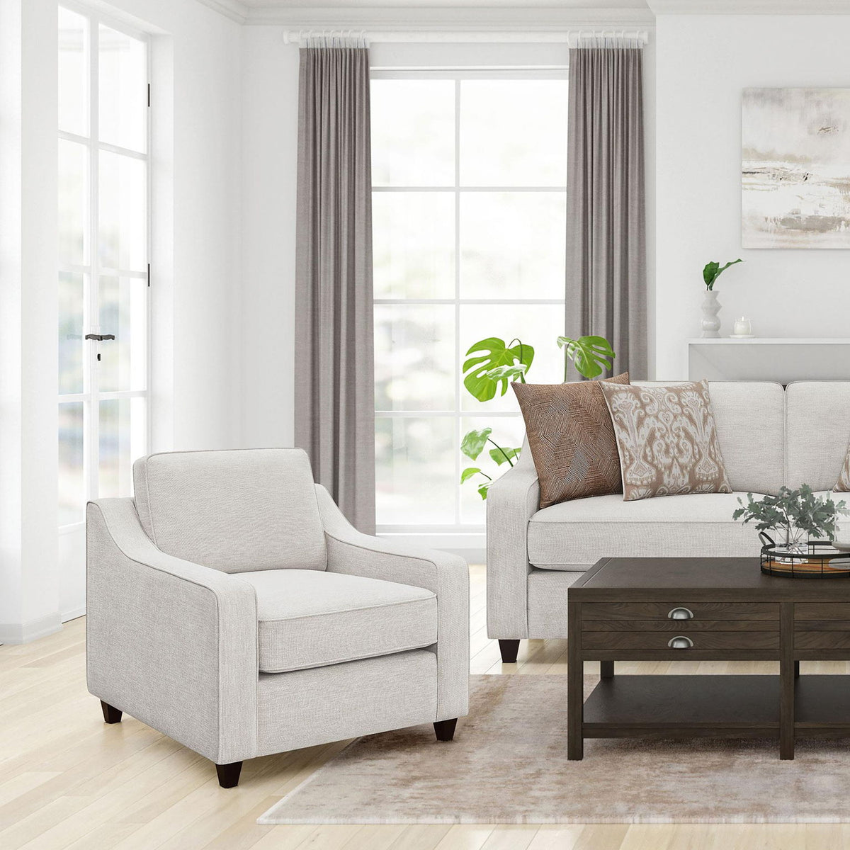 Christine Upholstered Sloped Arm Accent Chair Beige