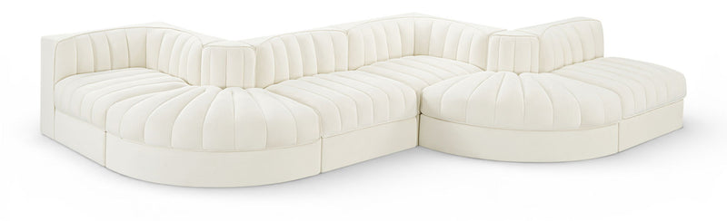 Rummi - Rounded Velvet Performance Fabric Upholstered 6 Piece Modular Sectional