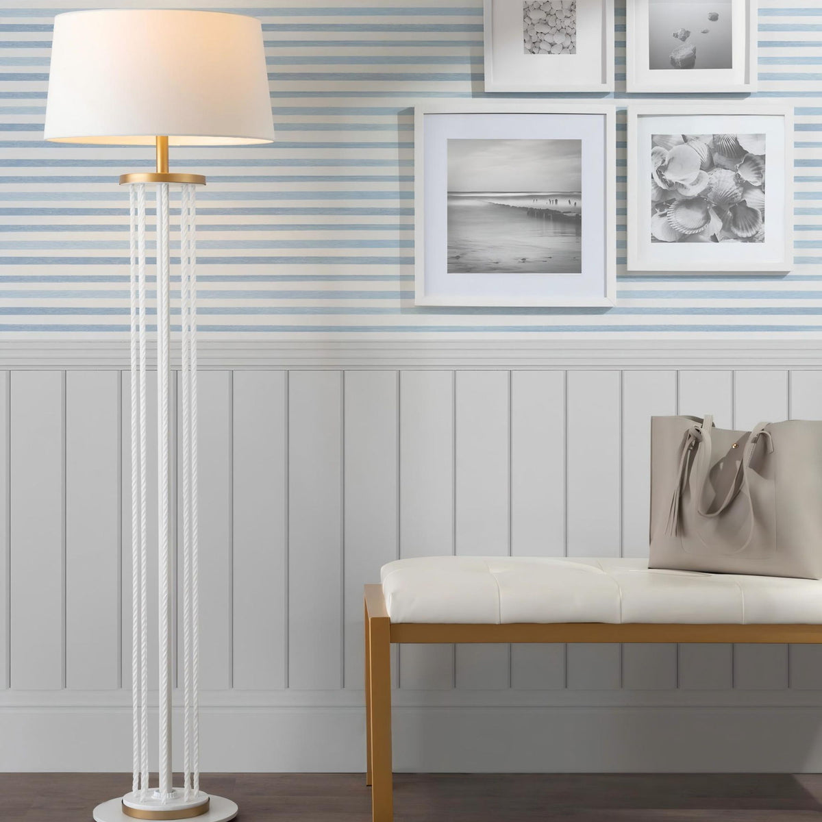 Rope Contemporary Floor Lamp - Natural / White