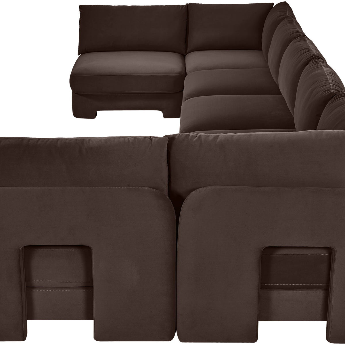 Dark brown velvet armless U-shaped sectional sofa, 7-piece set