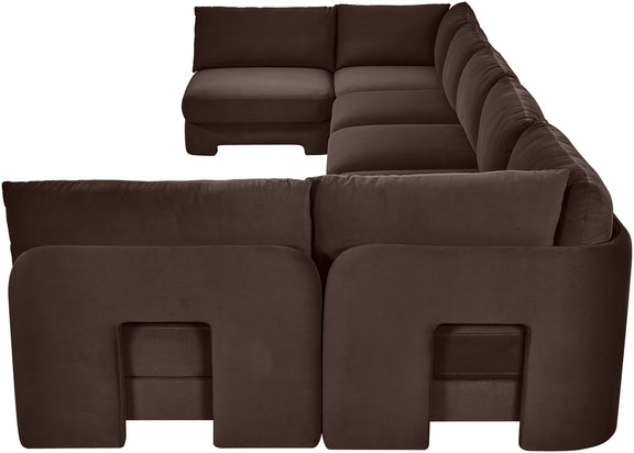Dark brown velvet armless U-shaped sectional sofa, 7-piece set