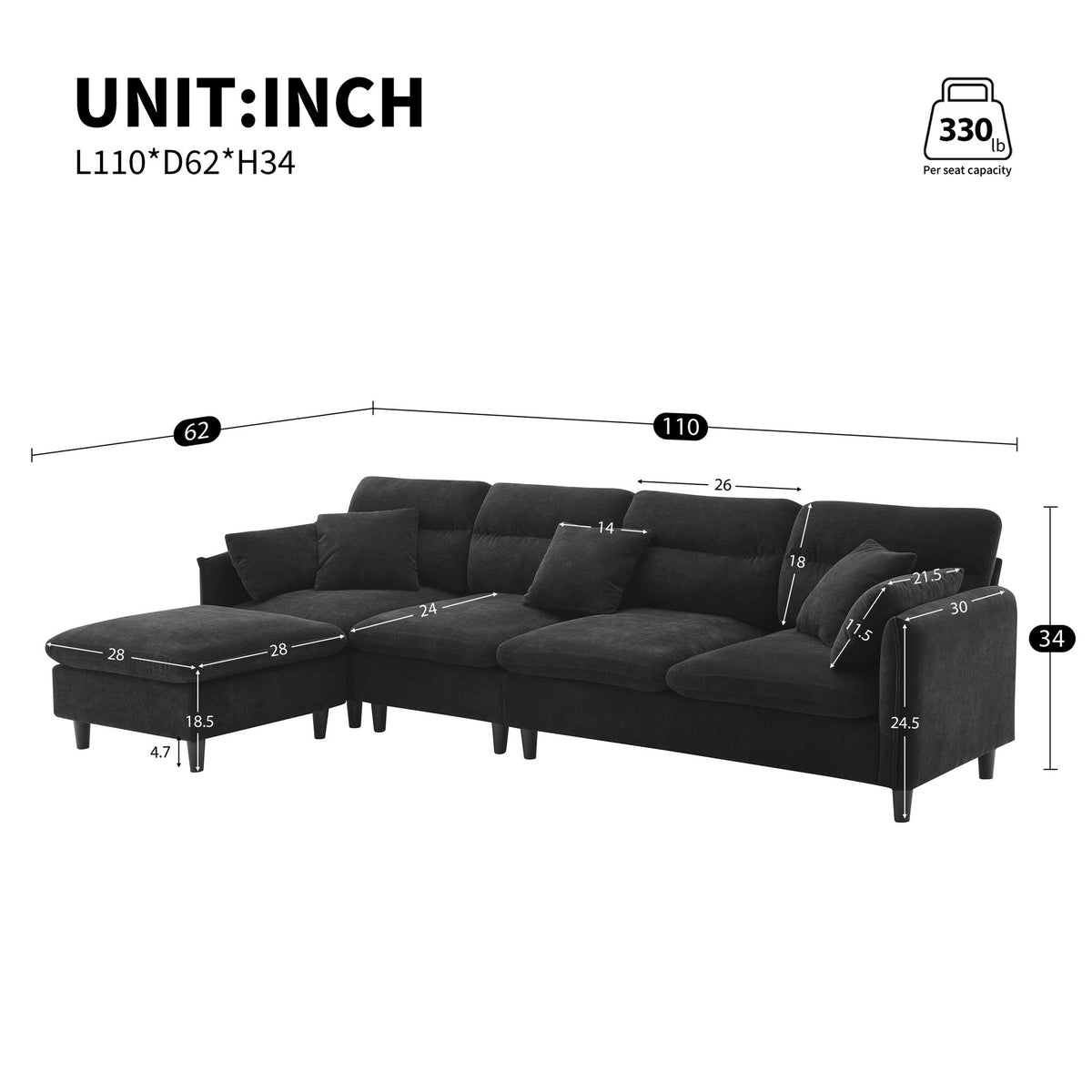 Modern Convertible Sectional Sofa L Shaped Reversible Couch Set With Free Pillows 5 Seat Cloud With Ottoman