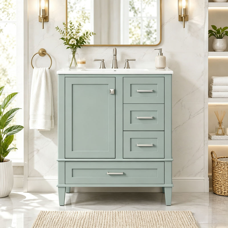 Bathroom Vanity With Sink, Soft Closing Door And Drawers - Light Green