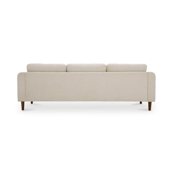 Oatmeal sectional sofa with full-width backrest and tapered wooden legs