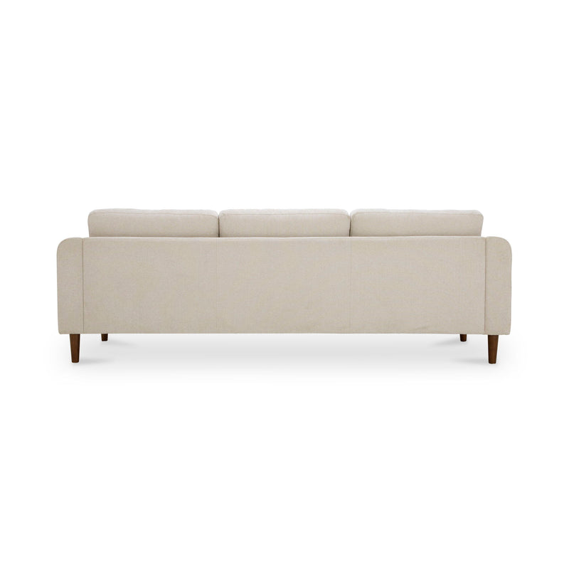 Oatmeal sectional sofa with full-width backrest and tapered wooden legs