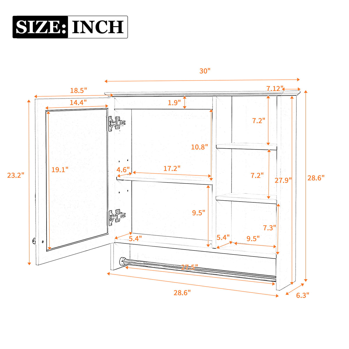 Wall Mount 2 In 1 Mirror Cabinet With Adjustable Shelf, Soft-Closing Hinges