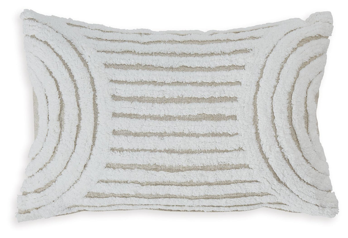 Rectangular throw pillow with textured light fabric and tan stripe pattern, set of four