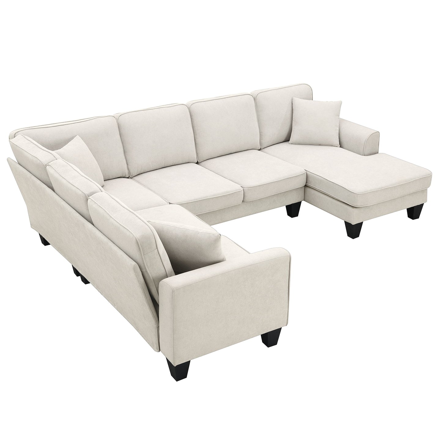 Modern U Shape Sectional Sofa, 7 Seat Fabric Sectional Sofa Set With 3 Pillows Included For Living Room, Apartment, Office