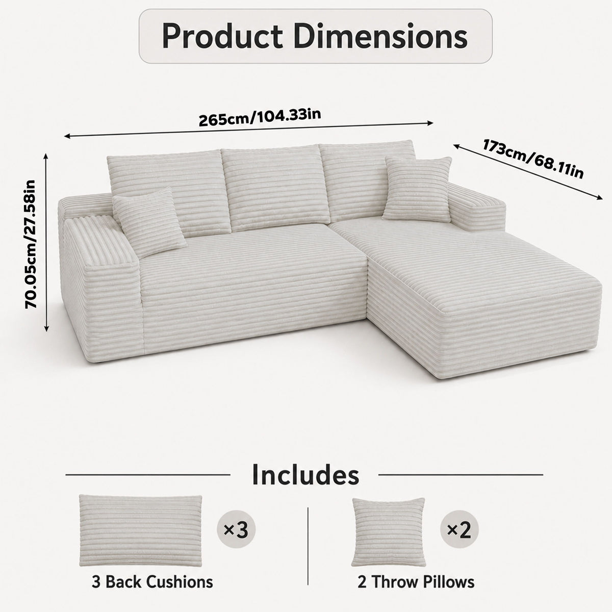Modern L-Shaped Sectional Sofa With Left Facing Chaise