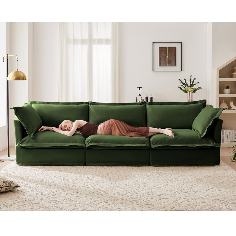 3-Seater Slipcovered Chenille Sofa - Green Chenille