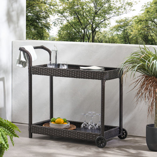 Resin Wicker Bar Cart With Metal Frame - Brown