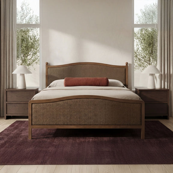 Pair of brown wooden nightstands with two drawers each