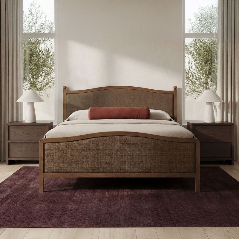 Pair of brown wooden nightstands with two drawers each