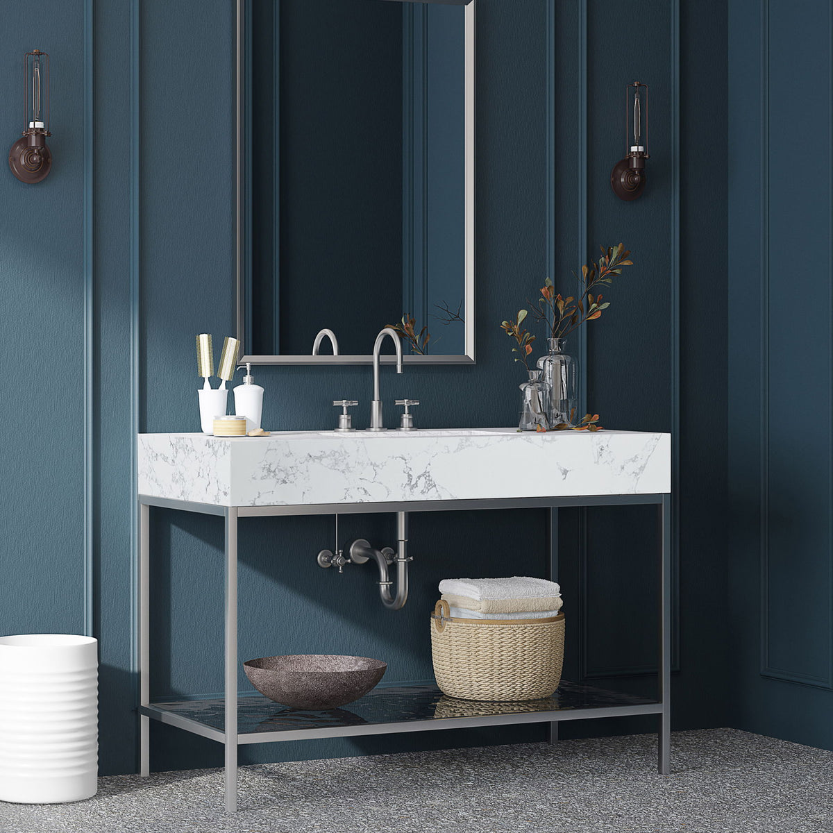 Marmo - Engineered Marble Bathroom Vanity With Chrome Base